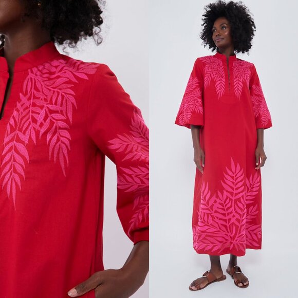 Tuckernuck Scarlet & Hot Pink Embroidered Windermere Caftan | Size XXXL | NWT - Picture 3 of 12